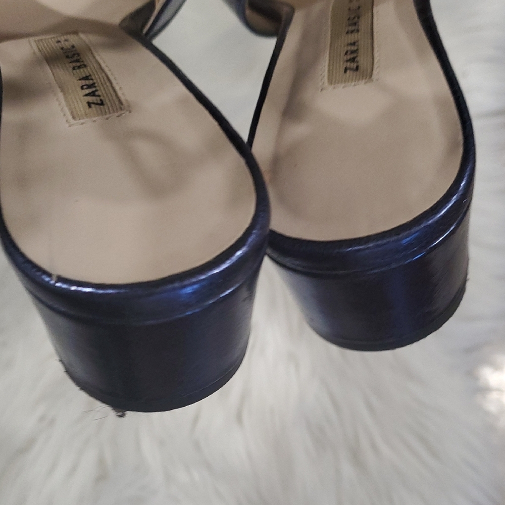 Zara Women's Shiny Blue Slingback Heels - Picture 4 of 12